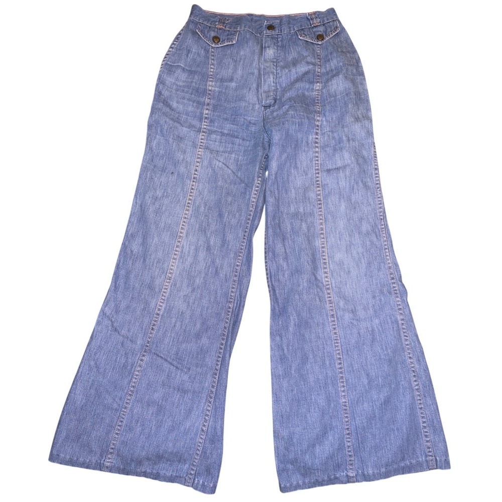 Vintage Sears JR Bazaar 70s High Waisted Wide Leg Flare Denim Jeans Blue